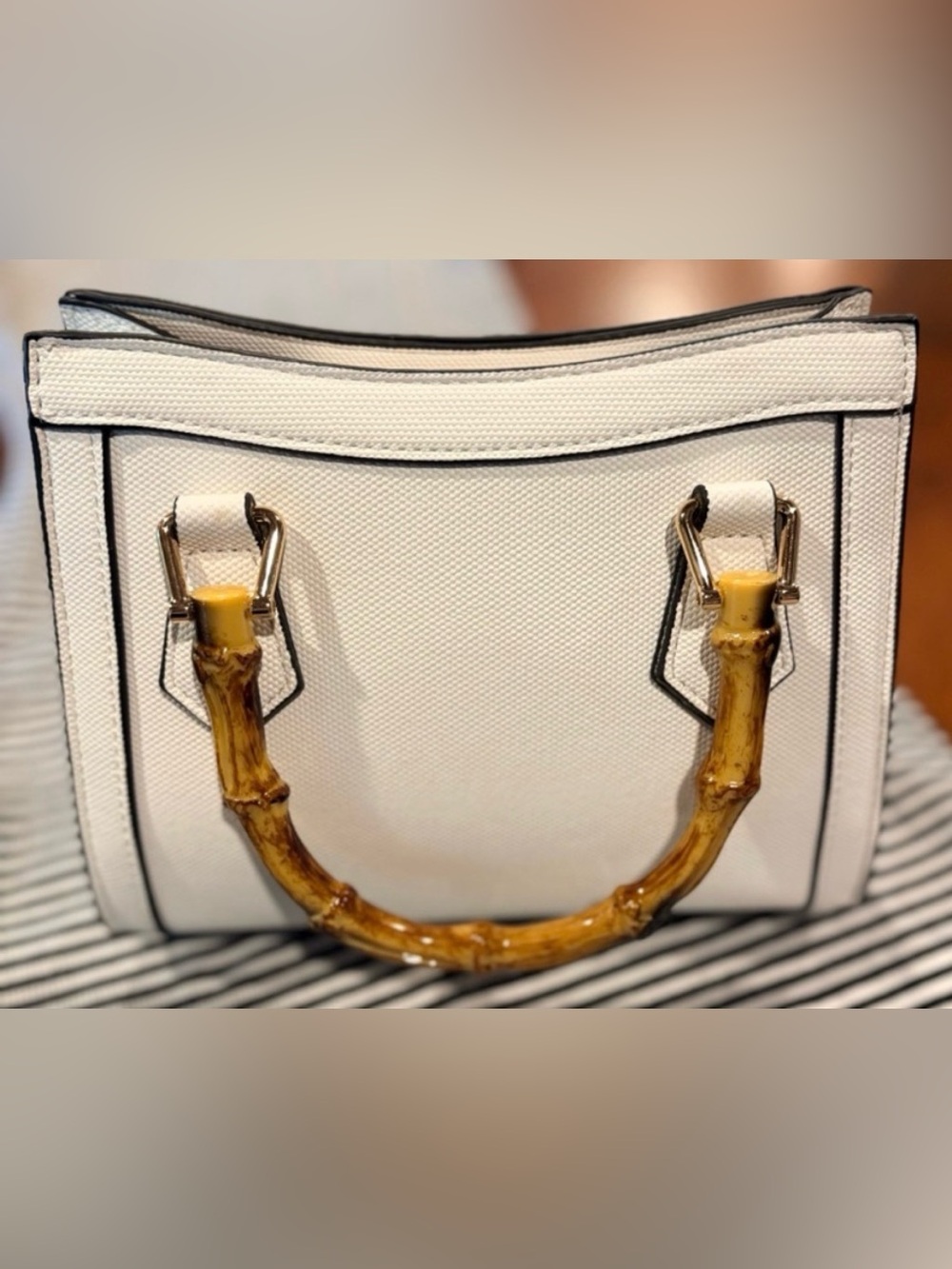 Cato Cream Satchel with Bamboo-Style Handles - Picture 5 of 5